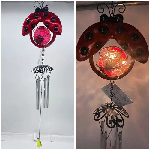 Ladybird Solar Wind Chime Light – Metal Garden Hanging Decor