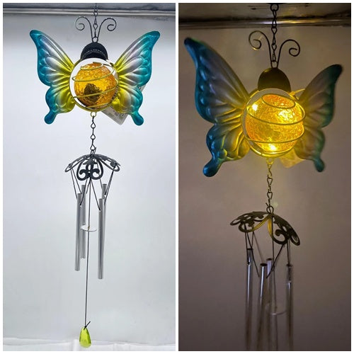 Butterfly Solar Wind Chime Light – Metal Garden Hanging Decor